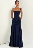 Women Spring Colorful Sexy Square Neck Ruched Dress