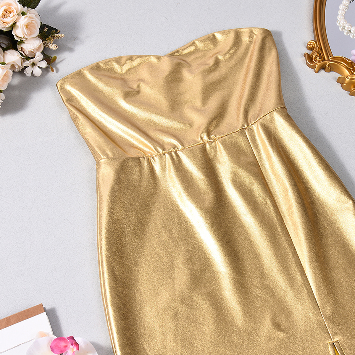 Strapless Metallic Dress for Summer Evening Parties