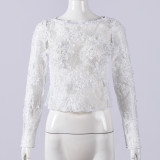 Women Summer Sexy Floral Lace Long Sleeve Top