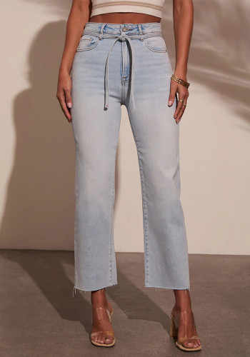 Women Casual Lace-Up Washed Denim Pants