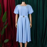Plus Size African Women Round Neck Puff Sleeve Dress