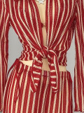 Women Striped Beach Holidays Swimwear Set