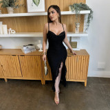 Women Ruffled Split Sexy Spaghetti Strap Maxi Dress