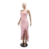 Women Ruffled Split Sexy Spaghetti Strap Maxi Dress