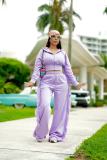 Women Casual Long Sleeve Zipper Top and Wide-Leg Pants Two-Piece Set