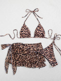 Women Leopard Printed Sexy Halter Neck Swimwear Three-Piece Set