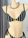 Women Striped Beach Holidays Swimwear Set