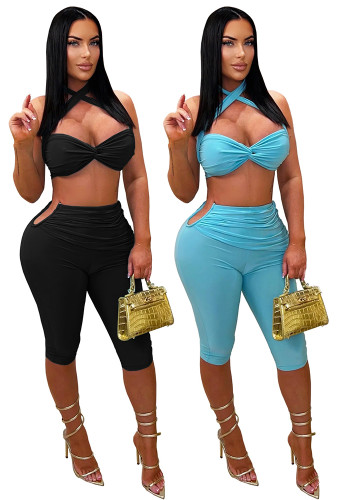 Women Sexy Belted Top and Pant Two-Piece Set