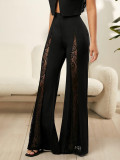 Women Sexy Lace Cut-Out Bell Bottom Pants