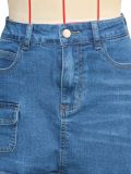 Women American Style Fake Two-Piece Denim Wide-Leg Pant