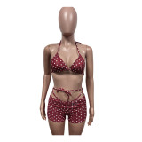 Women Bikini Sexy Polka Dot Beachwear Swimwear Three-Piece Set