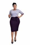 Plus Size Women African Round Neck Bow Printed Casual Dress