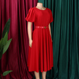 Plus Size African Women Round Neck Puff Sleeve Dress