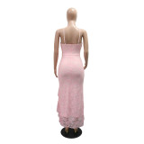 Women Ruffled Split Sexy Spaghetti Strap Maxi Dress