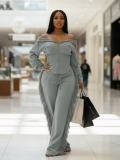 Women Casual Long Sleeve Zipper Top and Wide-Leg Pants Two-Piece Set