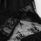 Women Summer Elegant Black Sexy Backless Lace Patchwork Halter Neck Sleeveless Dress