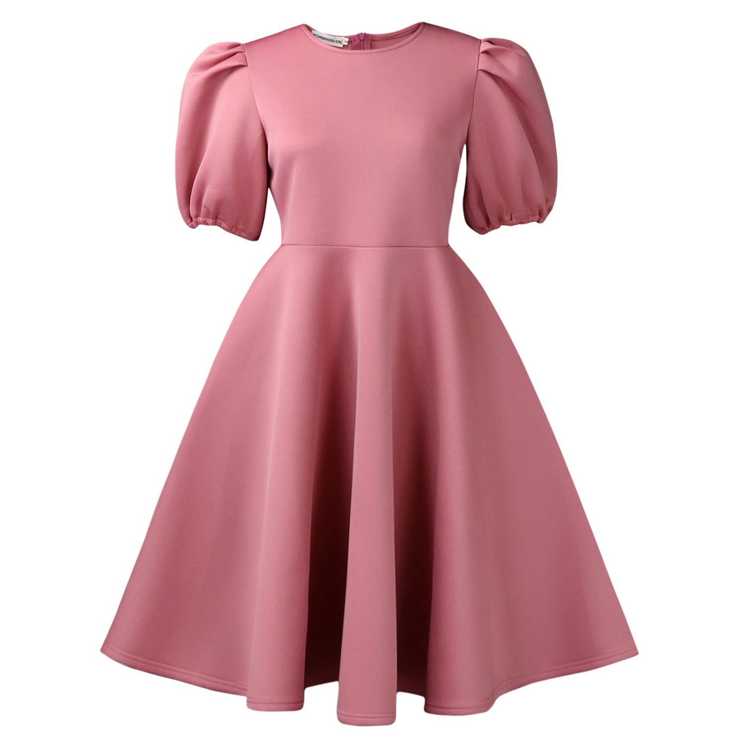 Round Neck Puff Sleeve Dress for Elegant Events