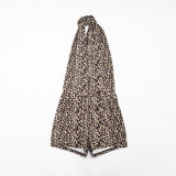Women Spring Summer Leopard Printed Sexy Halter Neck Backless Tie Romper