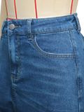 Women American Style Fake Two-Piece Denim Wide-Leg Pant