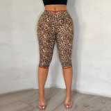 Women Leopard Print Casual 3/4 Length Pants
