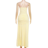 Women Spring Colorful Sexy Square Neck Ruched Dress