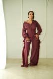 Women Casual Long Sleeve Zipper Top and Wide-Leg Pants Two-Piece Set