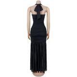 Women Elegant Solid Color Split Bodycon Dress