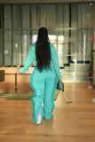 Women Casual Long Sleeve Zipper Top and Wide-Leg Pants Two-Piece Set