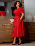 Plus Size African Women Round Neck Puff Sleeve Dress