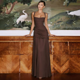 Women Spring Colorful Sexy Square Neck Ruched Dress