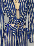 Women Striped Beach Holidays Swimwear Set