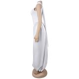 Women Sexy Solid Color Split Sash Dress Two-Piece Set