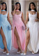 Women Sexy Solid Color Split Sash Dress Two-Piece Set