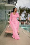 Women Casual Long Sleeve Zipper Top and Wide-Leg Pants Two-Piece Set
