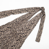 Women Spring Summer Leopard Printed Sexy Halter Neck Backless Tie Romper