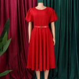 Plus Size African Women Round Neck Puff Sleeve Dress