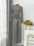 Women Striped Beach Holidays Swimwear Set