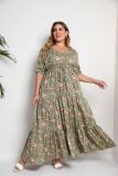 Plus Size Women Summer Bohemian Printed Beach Dress