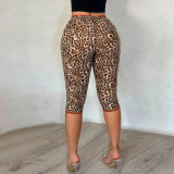 Women Leopard Print Casual 3/4 Length Pants