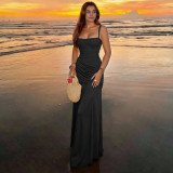 Women Spring Colorful Sexy Square Neck Ruched Dress