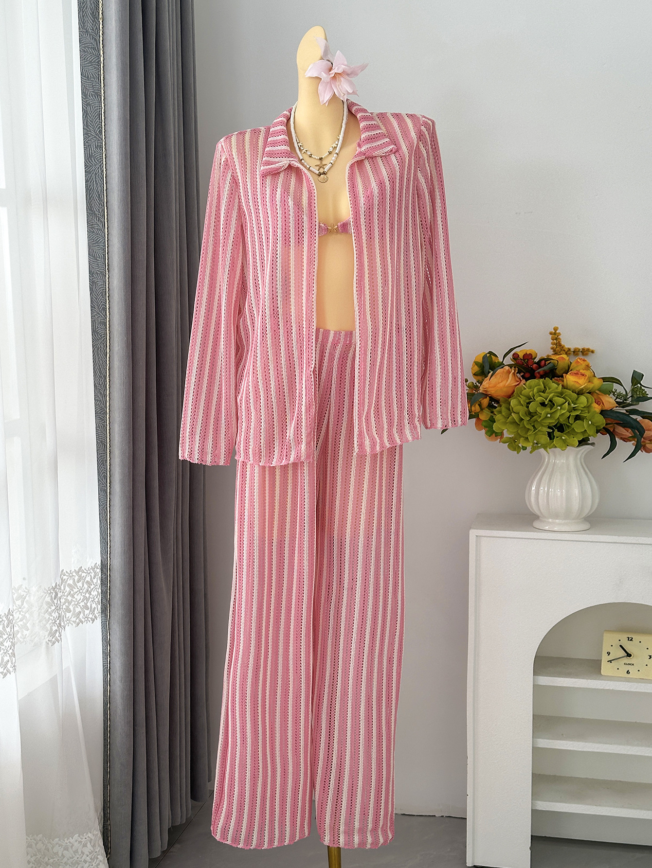 Striped Two-Piece Swimsuit Set for Beach Holidays