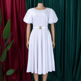 Plus Size African Women Round Neck Puff Sleeve Dress