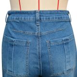 Women American Style Fake Two-Piece Denim Wide-Leg Pant