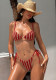 Women Sexy Striped Halter Neck Belted Beach Holidays Strapless Two-Piece Swimwear