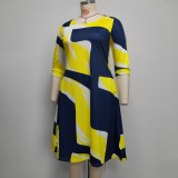 Plus Size Women African Round Neck Half-Sleeve Casual Pocket Dress