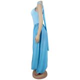 Women Sexy Solid Color Split Sash Dress Two-Piece Set