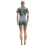 Women Stretchy Washed Denim Jumpsuit