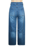 Women American Style Fake Two-Piece Denim Wide-Leg Pant