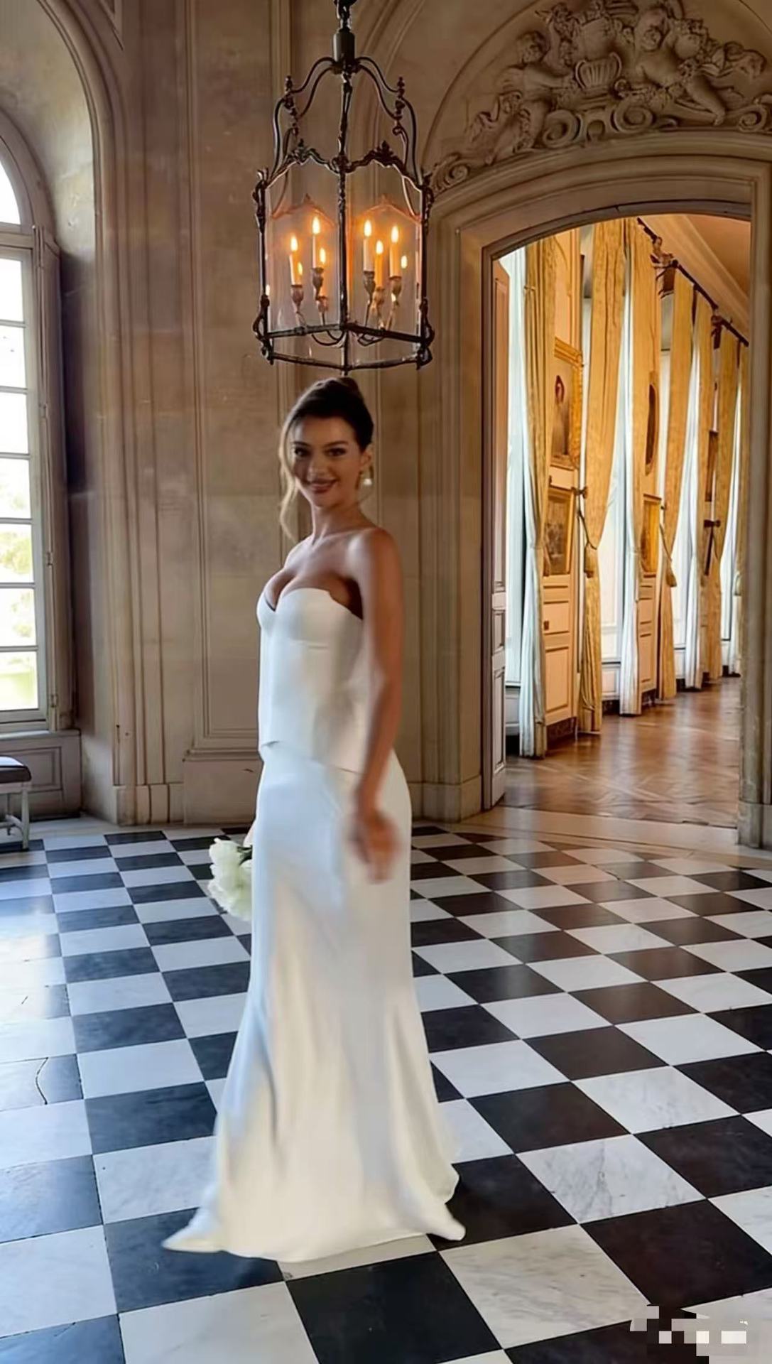 French Strapless Engagement Maxi Dress for Bridal Events