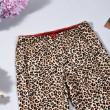Women Leopard Print Casual 3/4 Length Pants